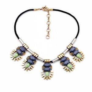 Blue gold Crystal flower statement necklace